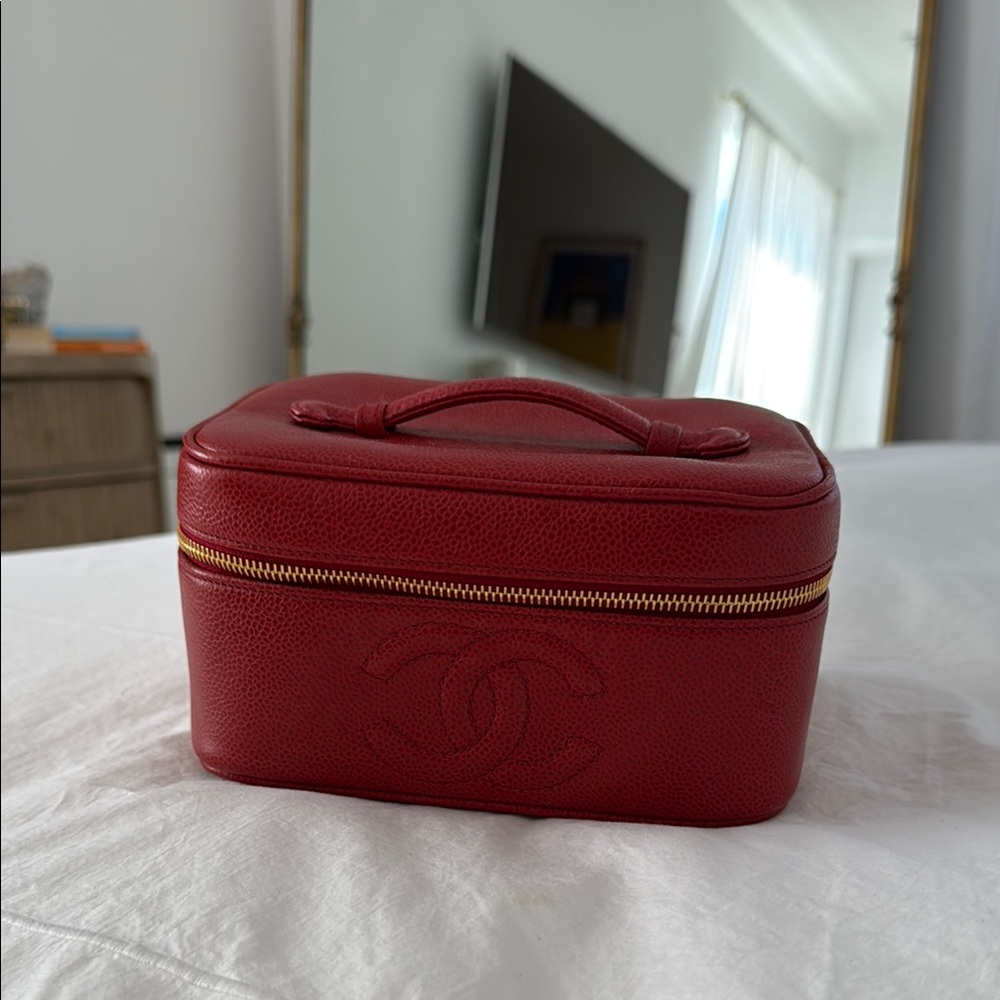Chanel Red Leather Vanity Case